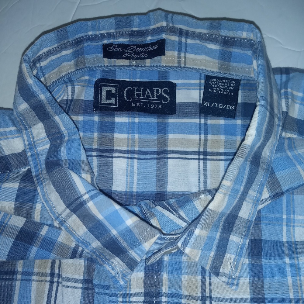 Chaps Ralph Lauren Shirt Mens XL  Plaid Button Short Sleeve Vintage Sun Drenched